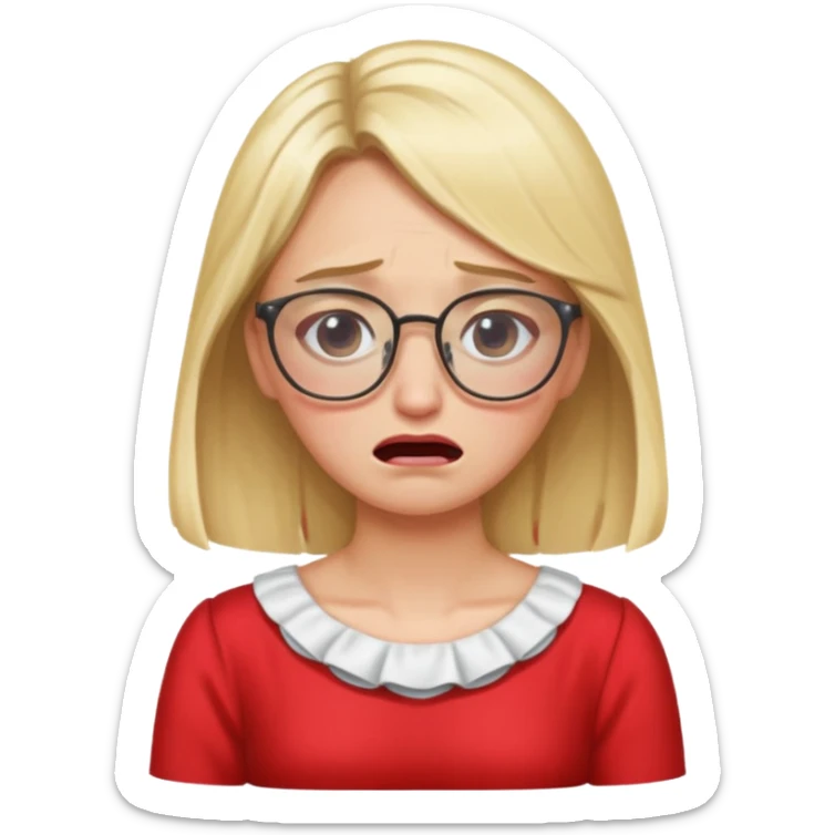 lomg blond woman  crying with glasses with red party wear dress sticker