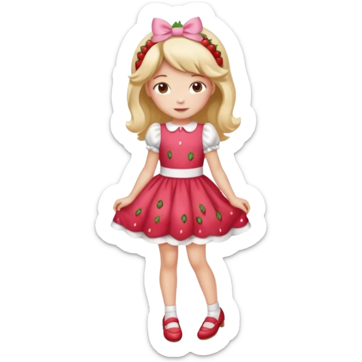 Strawberry shortcake human girl full body and legs with a strawberry barrette on her hair without a cake sticker
