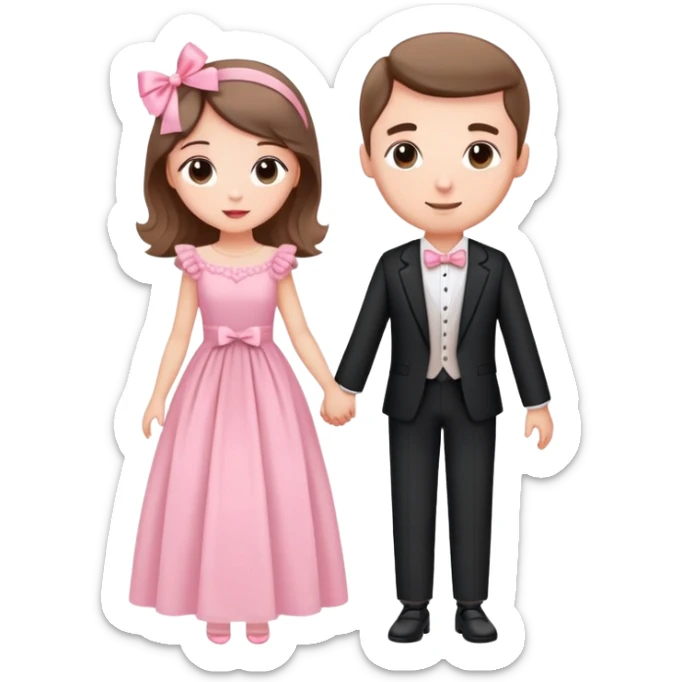Elegant girl with a beautiful flowy dress delicate pink bow and man together in Montenegro holding hands elegant  sticker