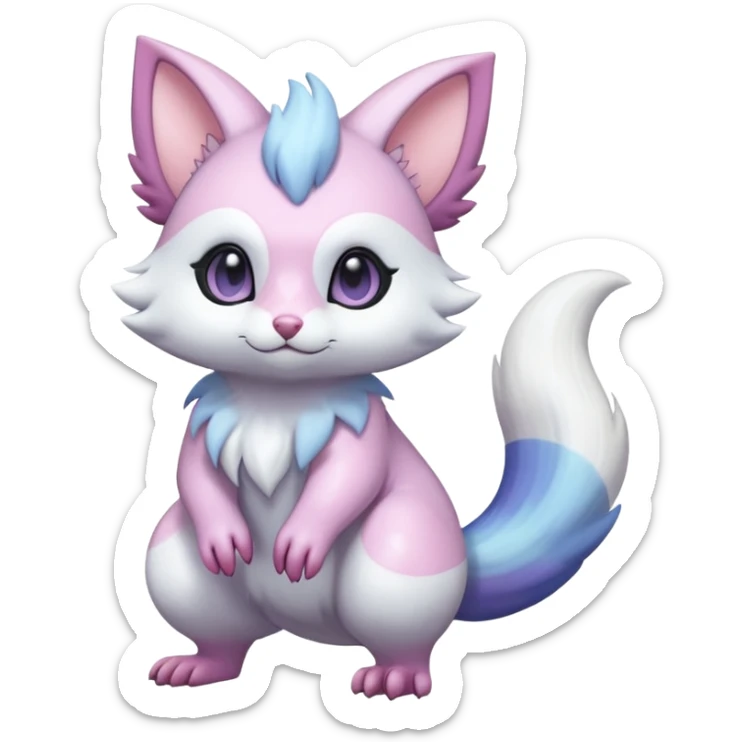 Shiny Iridescent Pale Pastel Whitish Bright Furret-Absol-Skitty-Noibat-Hybrid (Full body) sticker