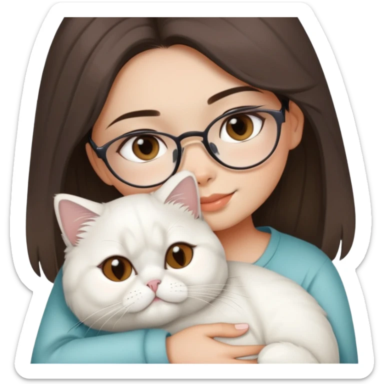 filipina girl with eye glasses snuggling ash white Persian cat sticker