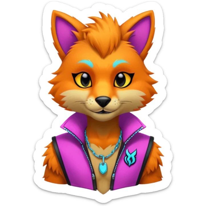 Anthropomorphic Anthro Furry edgy colorful neon-colored shiny punky badass cool stylish handsome smexy Animal-furry-fursona  (half body) sticker