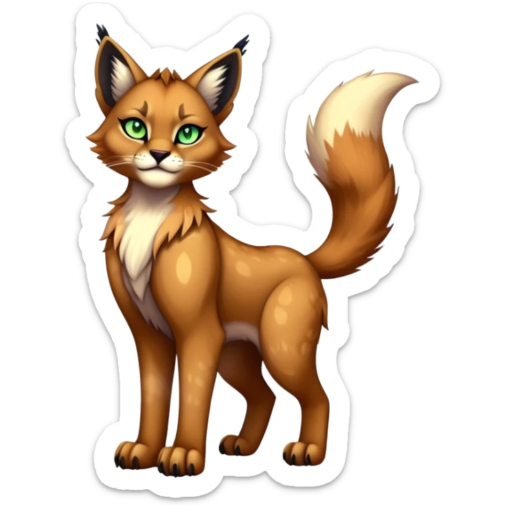 Vibrant dark edgy gothic Falvie-Fionbri-Bobcat-Caracal-creature-sparkle-feline-fursona, full body sticker