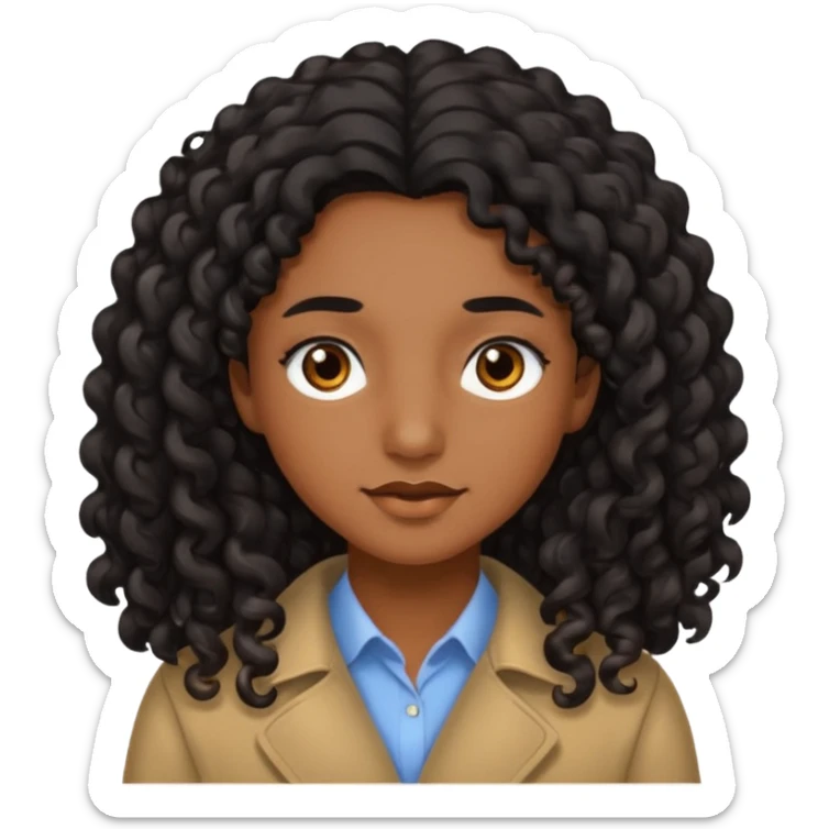 brown soft tone of skin, long curly black hair, brown eyes sticker