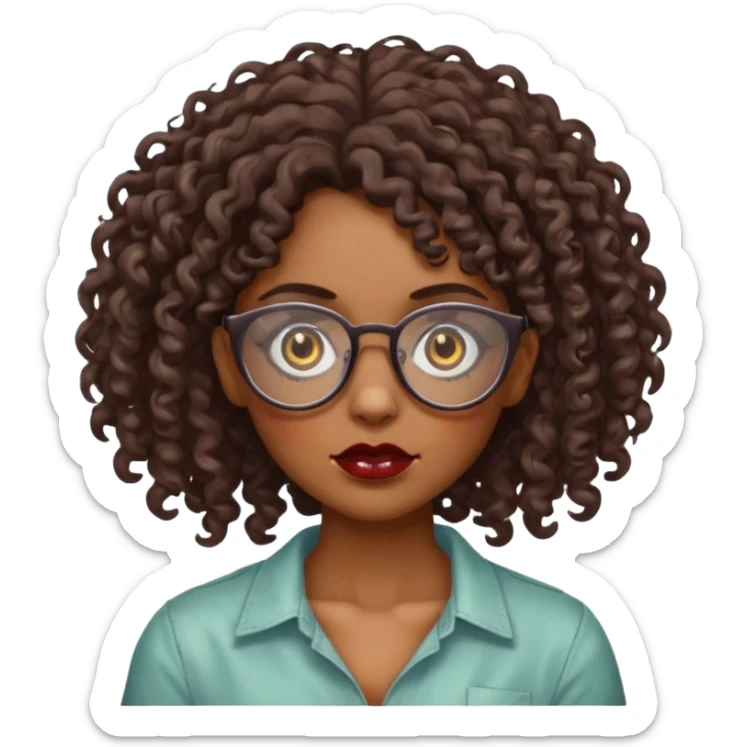 Faz uma zombie feminina parda, muito bonita, cabelo cacheado, óculos de grau e olhos castanhos sticker