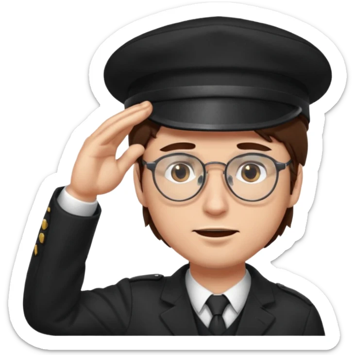 Brown hair man black hat glasses Salute with tear coming out eye sticker