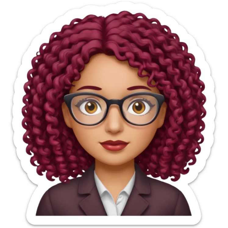 hispanic women with brown eyes and clear glasses and burgundy curly hair sticker