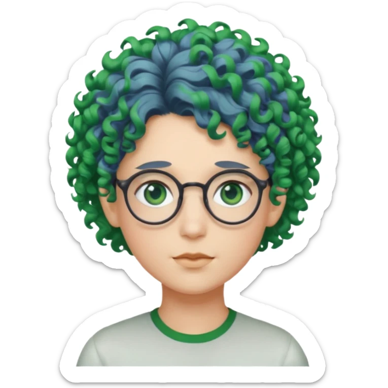 cabelo encaracolado, azul, óculos, olhos verdes, raça branca, penteado topo cabeça sticker