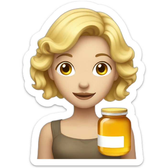 a blonde person with dust in their hair and a jar of honey in their hand sticker
