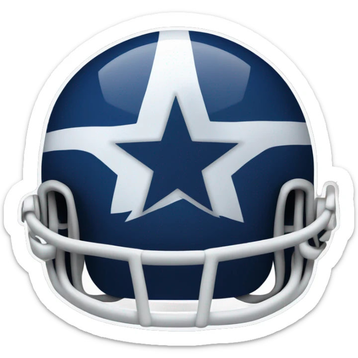 Football helmet that is dark blue with a white stripe down the middle and a star logo on the side sticker
