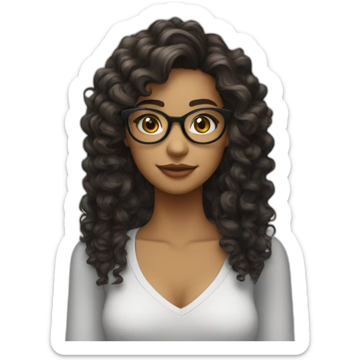 Chica con cabello rizado largo color castaño, piel blanca y que use lentes y sus ojos sean color negro   sticker