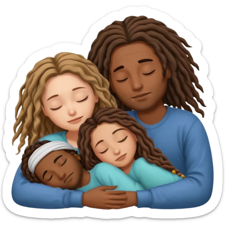 couple sleeping the male is brown skin with dreads and the female is hispanic with fair skin with long wavy brunette hair sticker