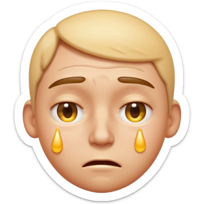 Apple-style emoji illustration of a person, overheated face with sweat drops, expression annoyed, half-closed exhausted eyes, soft 3D emoji style, smooth gradients, rounded shapes, simple expression, centered composition. sticker