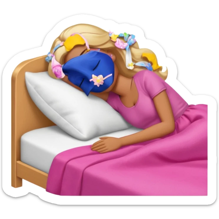 Brown skin blonde hair Barbie sleeping in bed with eyes closed sticker