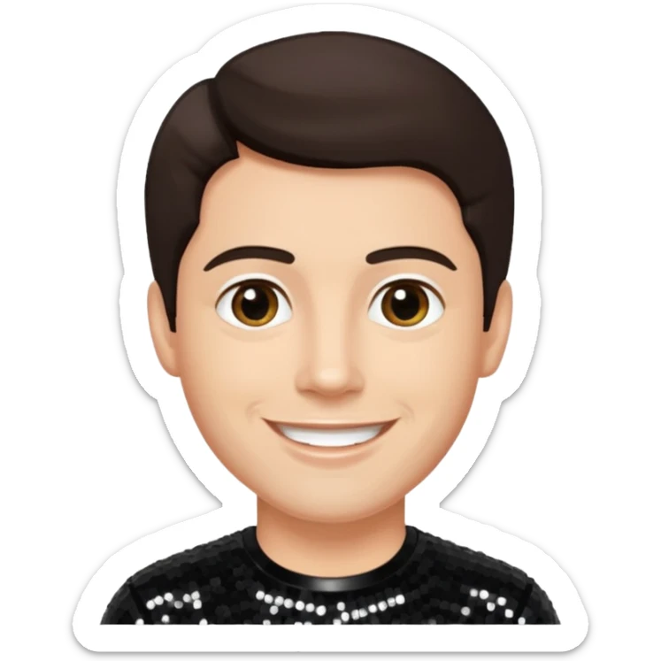 Colin Brittain from Linkin Park with dark brown hair, light skin, black sequin outfit sticker