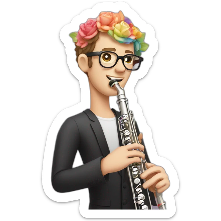 Jonathan Toews wearing glasses as a rainbow musical flute instrument in a symphony with pastel roses sticker