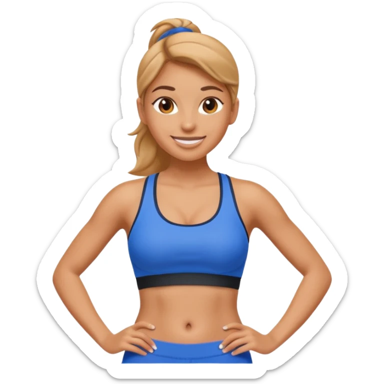 sporty woman cartoon emoji style belly abs blue cloths sticker