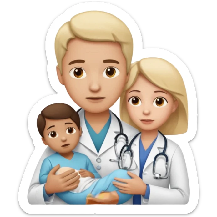 American doctor explaining to mother with sick child. for Family Medicine emoji sticker