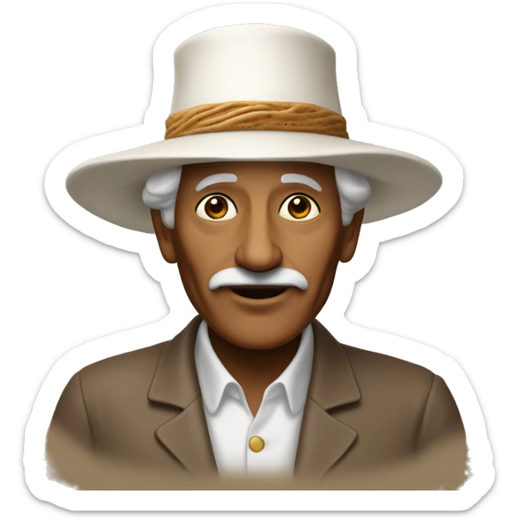 God ussop; 80 years old ;proud;brown man with bread; very long nose; long white hat sticker