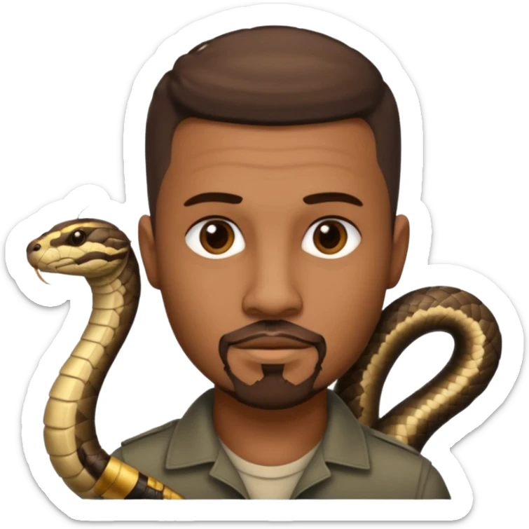 Homme métisse yeux marron avec un bouc cheveux court avec dégradé sur le côté, avec un cobra à côté sticker