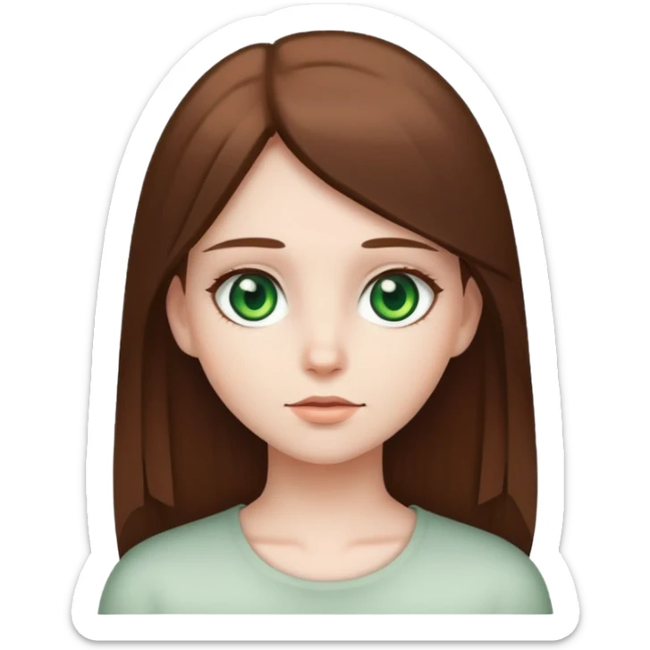 Girl, white skin, green eyes, brow hair, straight hair  sticker