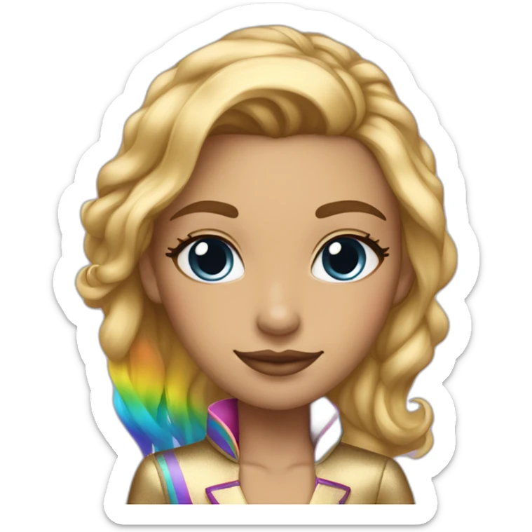 Posh-girl-with-golden-suit-and-blue-eyes-and-rainbow-unicorn-hair sticker