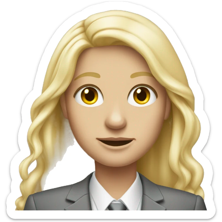 Blonde long hair jewellery seller in a grey suit sticker