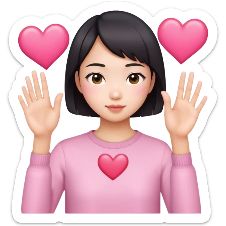 Short hair Asian girl kissing with pinky heart  sticker
