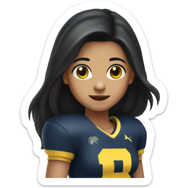 Girl wearing Michigan football shirt long black hair and dark brown eyes cheering sticker