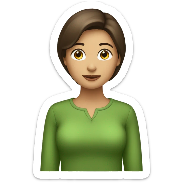 mujer morena, pelo marón medio largo ropa verde mostrar solo hasta el pecho sticker