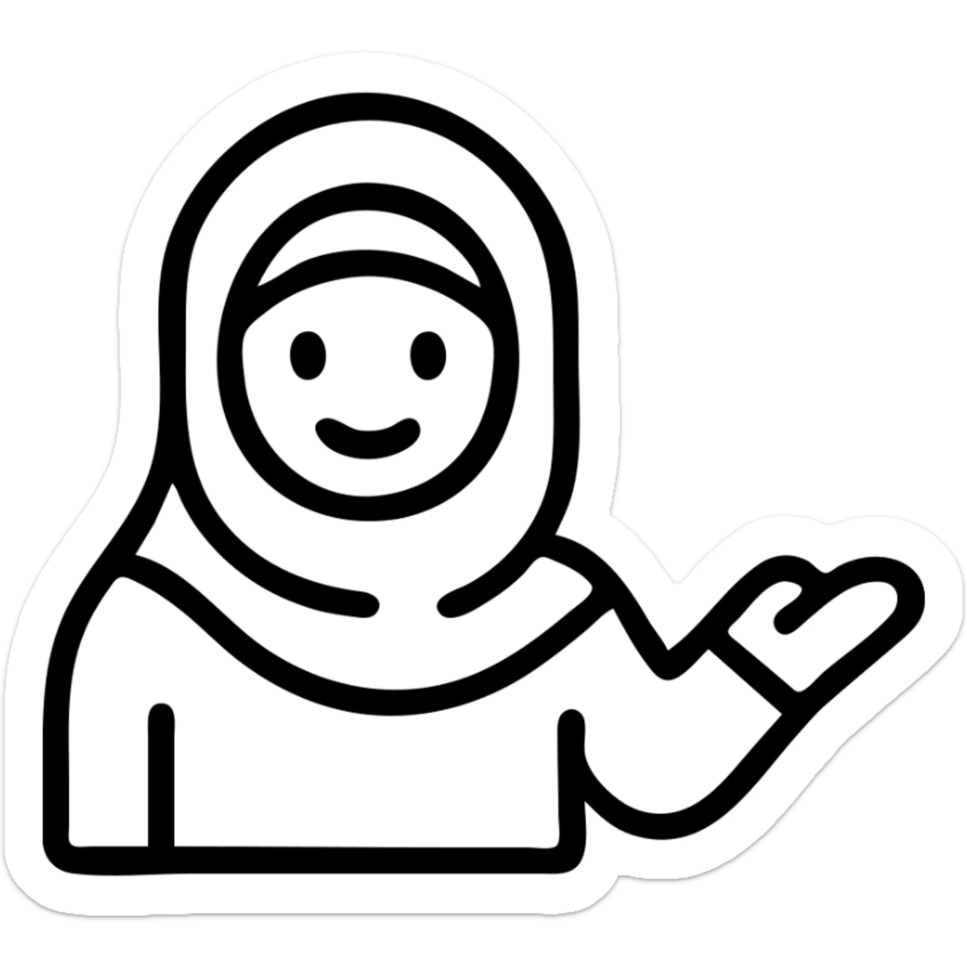 icon of a single person wearing a hijab, friendly and welcoming, minimalistic icon style, simple lines, no text sticker