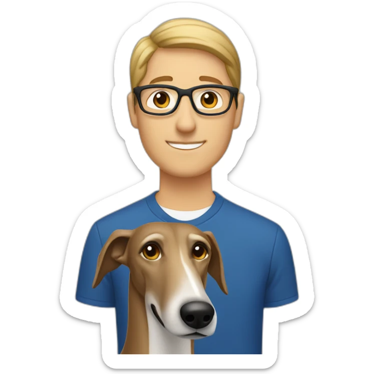 Brown Greyhound with man blue euro’s light blonde Brown Hair and glasses sticker