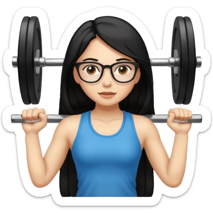 girl with long black hair, brown eyes, wearing glasses and working out in the gym sticker