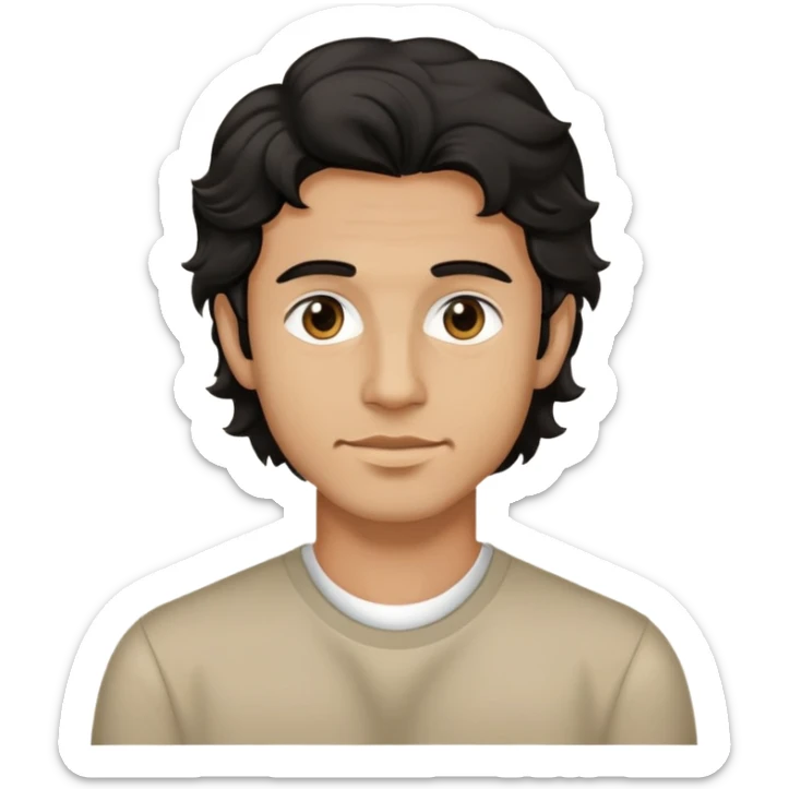 Chico con cabello ondulado no chino color negro ojos negros sin barba ni bigote de 25 años  sticker