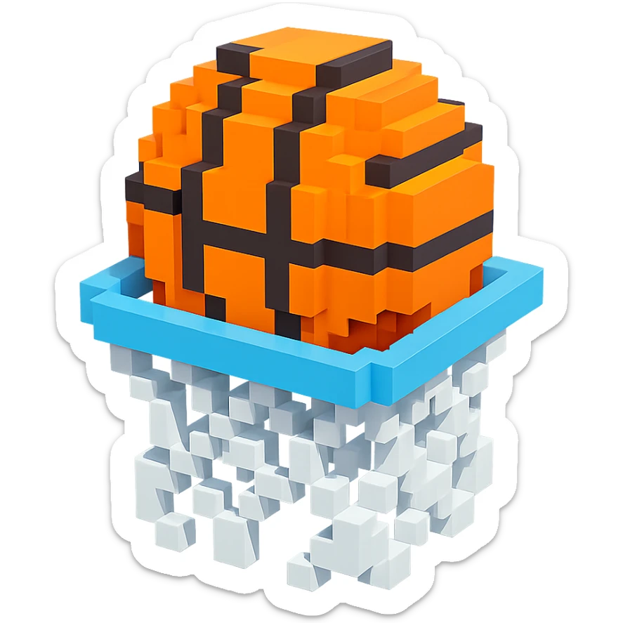 Voxel-style basketball in a net, no background, variation 4. sticker