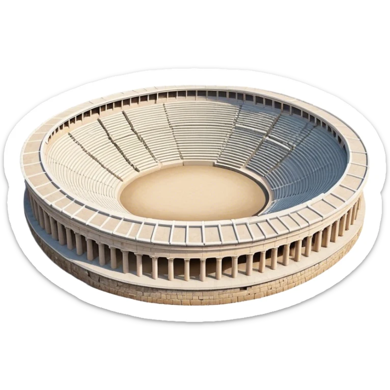 Cinematic Realistic Pula Arena Landmark Emoji, showcasing the ancient Roman amphitheater rendered with detailed weathered stone textures and dramatic lighting. sticker