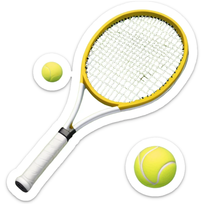 A tennis racket and ball on a grass or hardcourt surface, symbolizing the sport. The racket has a sleek design with tightly strung strings, while the bright tennis ball rests nearby, capturing the essence of precision, agility, and competition. sticker