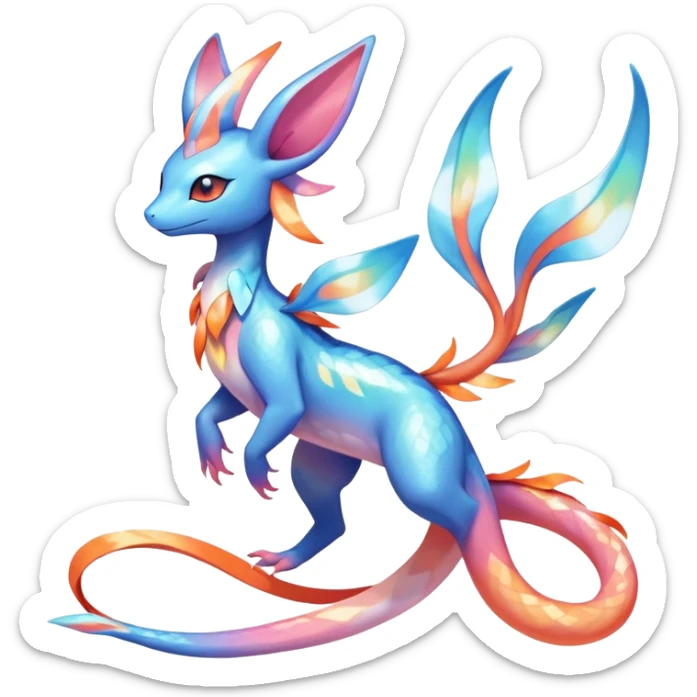 Colorful Shiny Exotic Amaura-Salandit-Aurorus-Sylveon-Fakémon-hybrid-creature (full body)  sticker