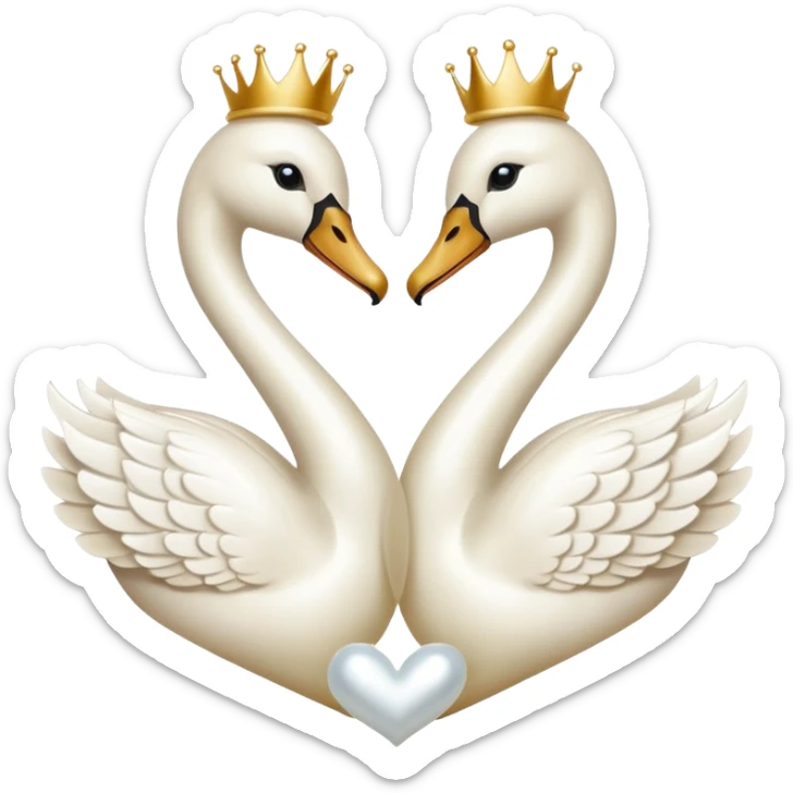 a white heart trimmed with pearls and about two golden swans in love sticker