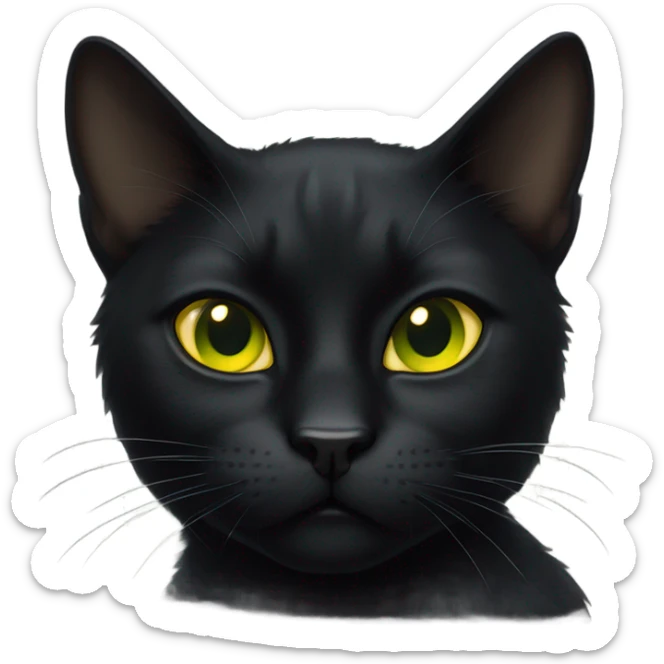 A black cat with tufts on his ears and yellow green eyes with an impudent face sticker