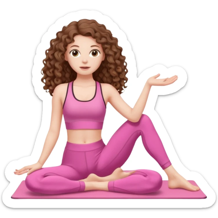 pale white girl with long brown curly hair pilates pink sticker