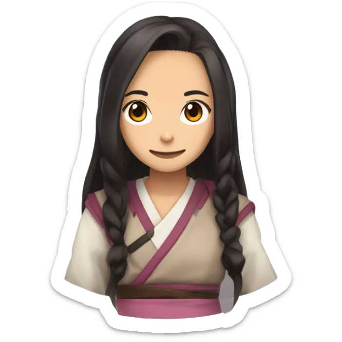 Generate an emoji of Nezuko from the anime show Demon Slayer but with medium-brown skin tone sticker