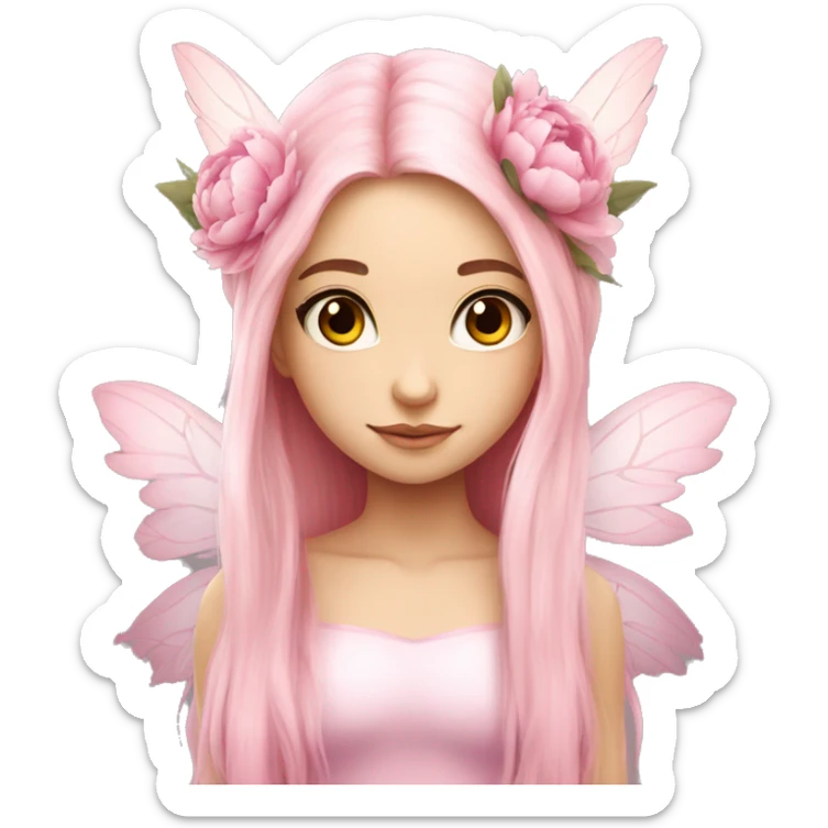 Beautiful, peony, fairy, light pink, long hair, big wings, fair skin sticker