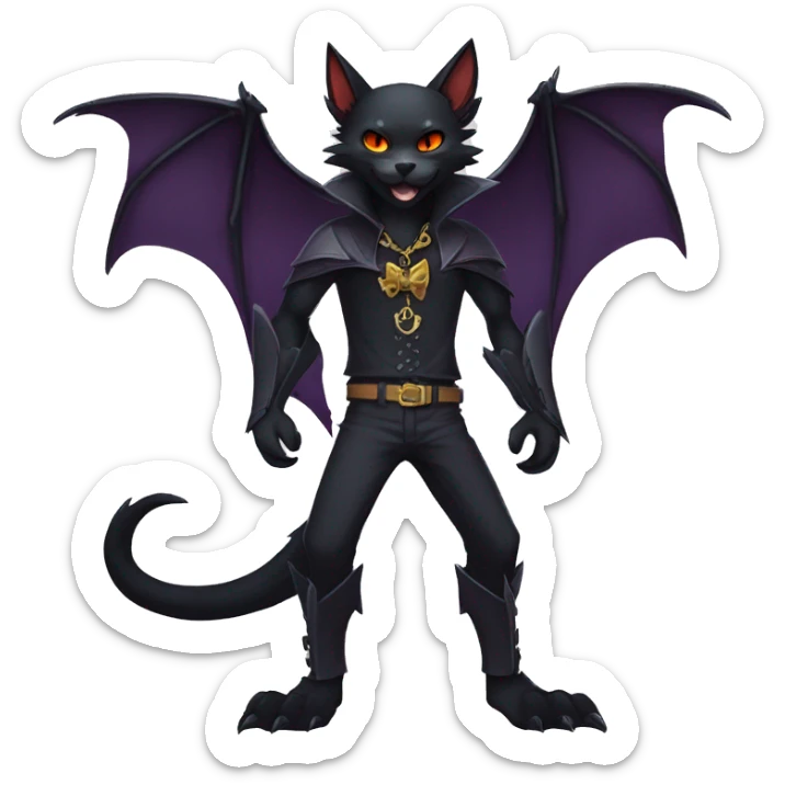 cool edgy anthro fantasy dark-shadow-themed animal vampiric bat-cat hybrid Fakemon  with a collar full body sticker