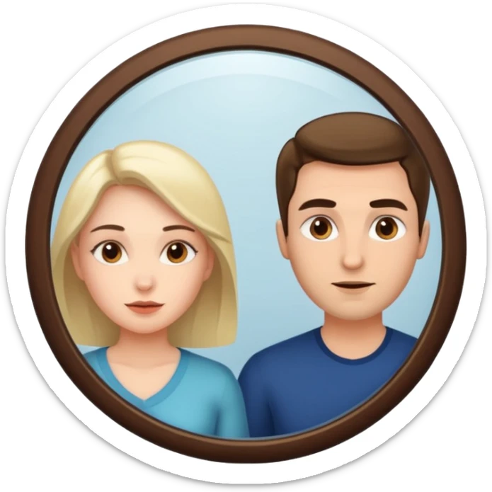 Woman in front. Man in mirror. The man and the woman look similiar. They are directly looking at each other sticker