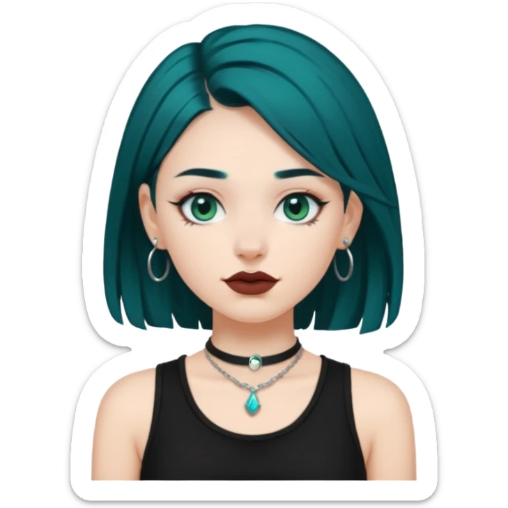 Can you make a girl with dark teal hair and a septum piercing sticker