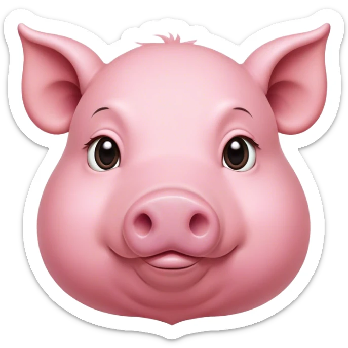 Cinematic Noble Pig Portrait Emoji, Poised and regal, with a stout, robust build and a smooth, well-groomed rosy-pink hide, deep-set soulful beady eyes, Simplified yet sharp and sophisticated features, highly detailed, glowing with a soft, dignified glow, high shine, intelligent and determined, stylized with an air of barnyard nobility, focused and attentive, soft glowing outline, capturing the essence of a watchful and confident pig, so majestic it feels as though it could trot out of the screen with effortless authority! sticker