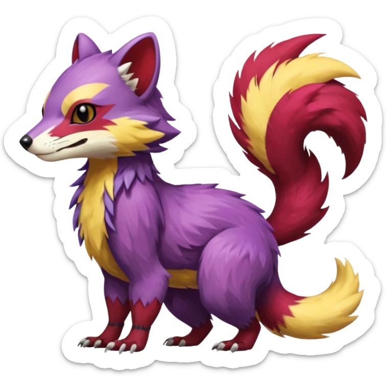 Purple, red, yellow Trico-Sergal-Furret-Ferret-Wolverine-Vernid-fusion-Fakemon-animal-hybrid-creature, full body sticker