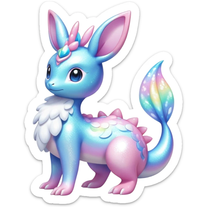 Shiny Exotic Colorful Ethereal Sparkly Sylveon-Lapras-Amaura-Aurorus-Fakémon-hybrid-creature (full body)  sticker