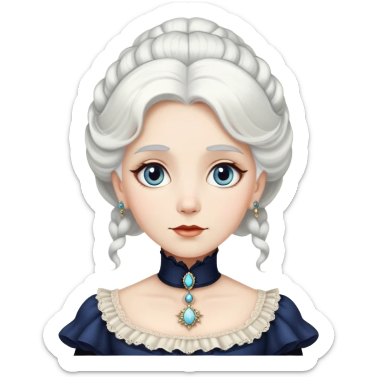 Victorian woman with white hair and starstruck eyes, fancy dress, cameo sticker